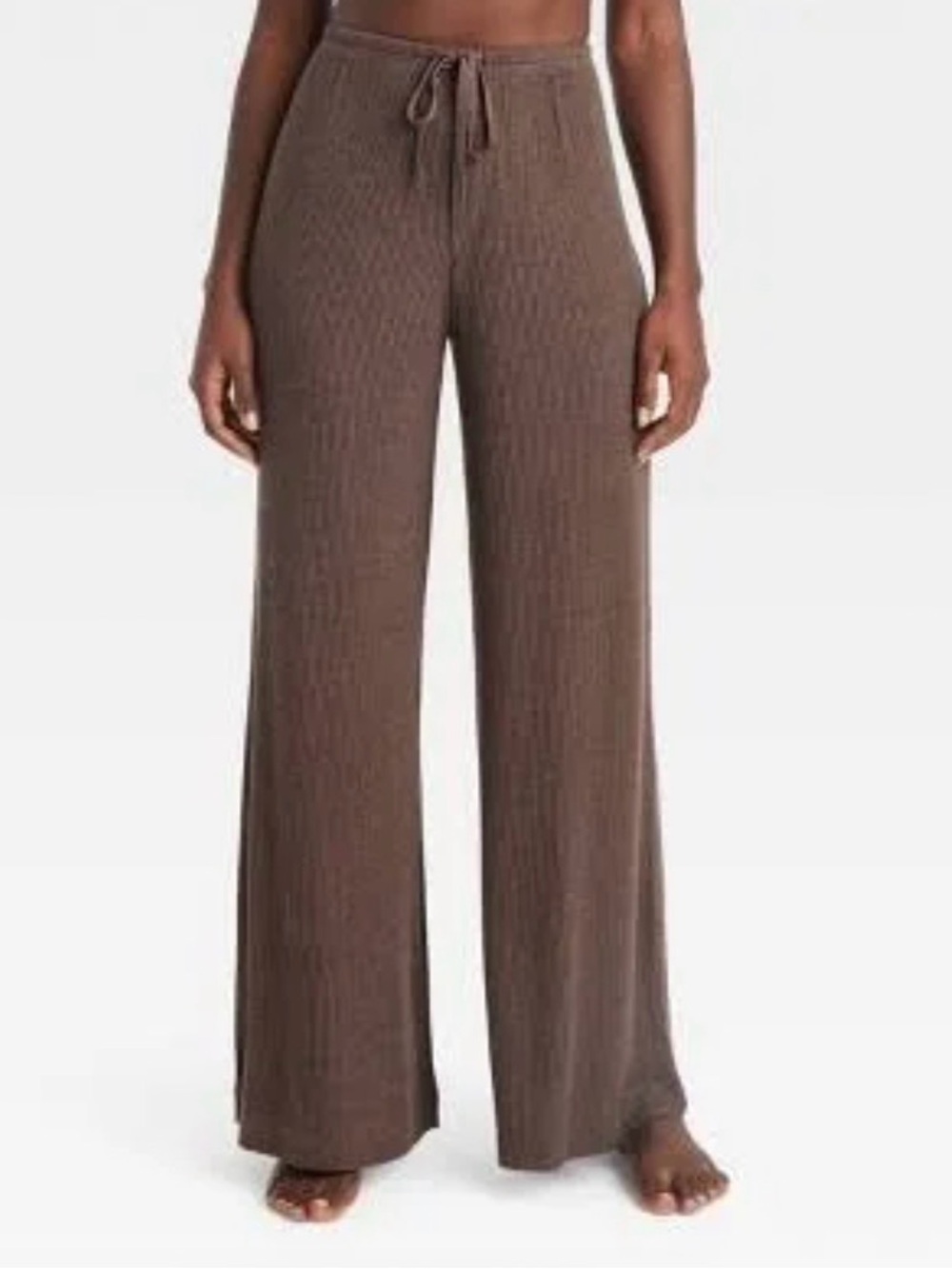 Auden Women's Auden Cozy Ribbed Wide Leg Pants Auden Brown Size M
